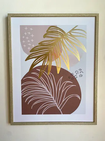 Pair of Framed Abstract Botanical Wall Art with Gold Accents