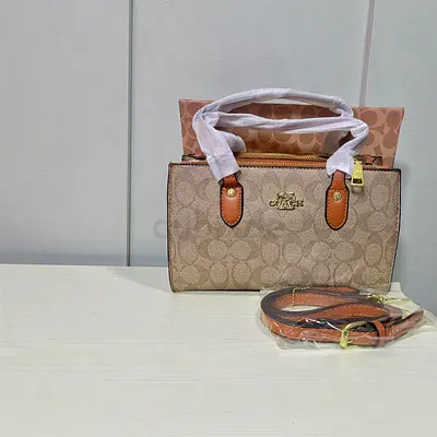 Coach Signature Monogram Handbag with Detachable Shoulder Strap