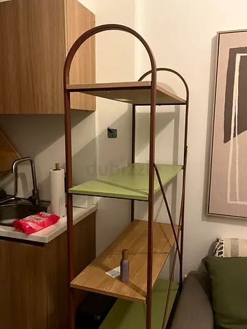 Wood and Metal Open Shelving Unit - 4 Tiers - URGENT PICKUP