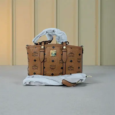 MCM Visetos Monogram Tote Bag in Cognac