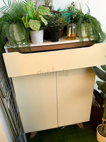 Compact 2-Door Storage Cabinet with huge drawer Wood Top (Good Condition)