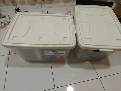 Pair of Large 132L Plastic Storage Boxes with Lids