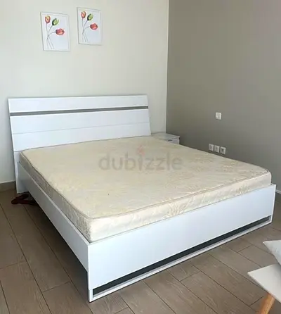 White Double Bed Frame with Mattress - Good Condition