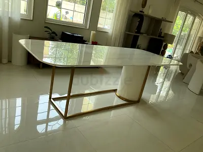 Modern Marble-Top Dining Table with Gold Base