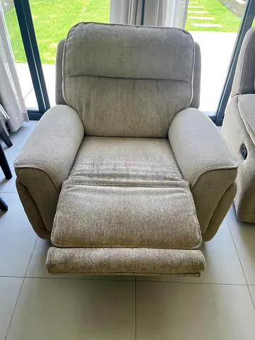 Beige Fabric Recliner Armchair - Comfortable Single Seat