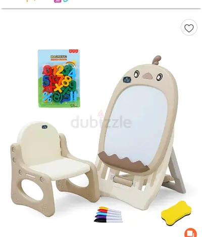 Kids Double-Sided Easel with Chair, Markers  Magnetic Numbers - Beige