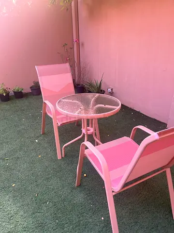 Outdoor patio bistro set - 2 chairs + glass table, good condition