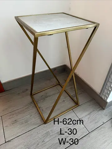 Metal Frame Side Table with Marble Top (62cm H) - Gold Finish