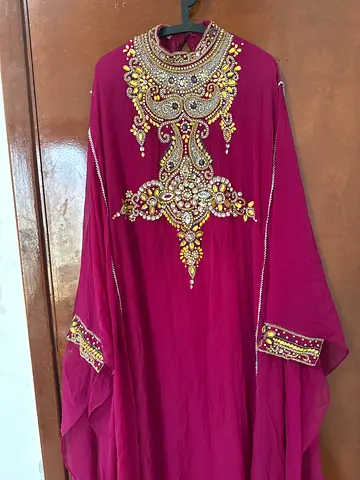 Elegant Embroidered Purple Kaftan with Heavy Beadwork
