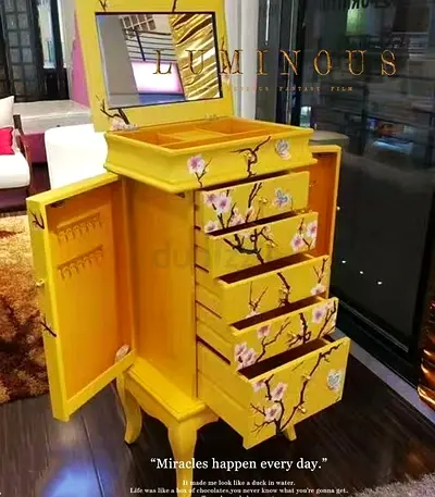 BOHO IMPORTED YELLOW HAND PAINTED CABINET RARE FREE DELIVERY