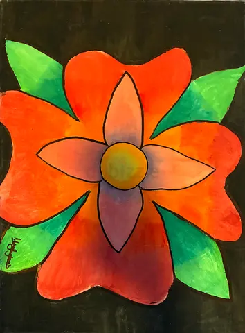 Hand-painted Floral Art - Vibrant Flower on Black Background