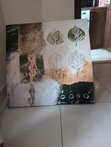 Handmade Mixed Media Leaf Artwork on Canvas - Neutral Tones