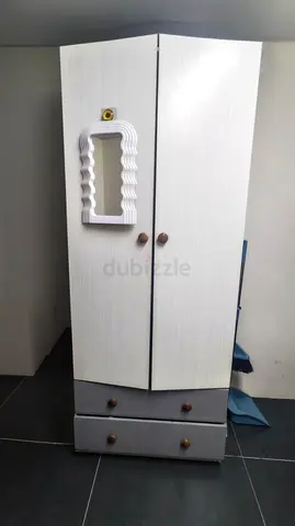 Two-door wardrobe with drawers – white  grey,