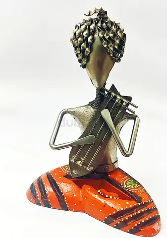 India Tribal Handicraft Metal Musician Figurine on hand Painted Wooden Base home decor souvenir
