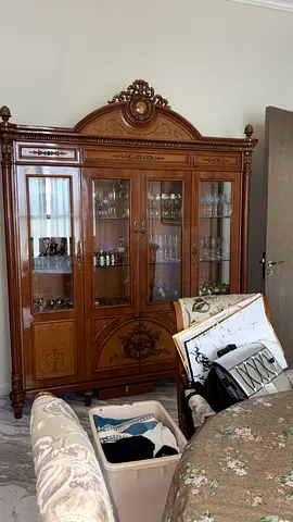 Large Ornate Wooden Display Cabinet /