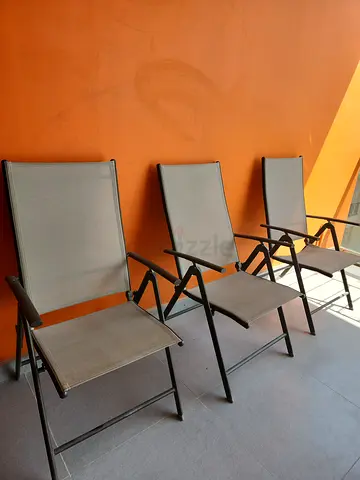 Set of 3 foldable Outdoor Sling Chairs - Light Grey, Metal Frame