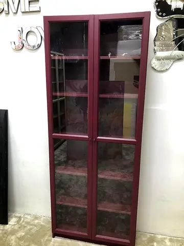 Red 2-Door glass book shelf