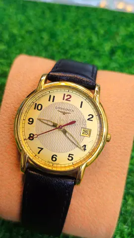 Longines gold-tone mens wristwatch with black leather strap (Used)