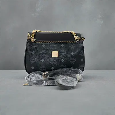 MCM Black Monogram Visetos Crossbody Handbag