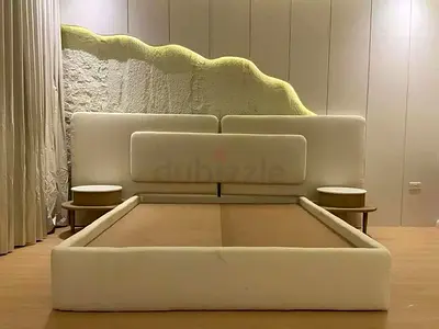 Modern upholstered king bed frame with matching nightstands