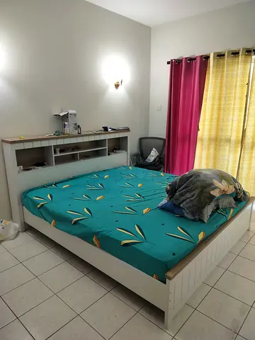 Wooden King size Bed (200*180 cm) with Headboard Shelves  20 cm thick Mattress - perfect Condition