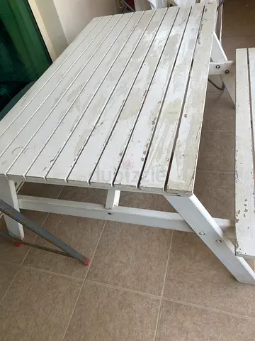White wooden outdoors table