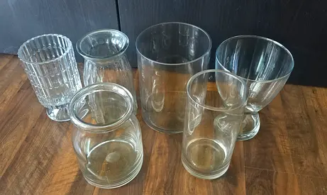 FREE 6 Used Glass Vases and Decorative Glassware 20 cm - Bring your own bag/box