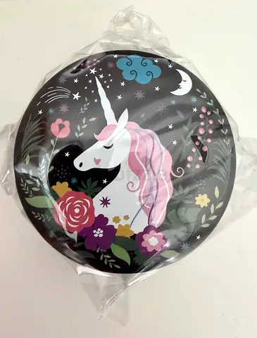 Unicorn Black with Flowers and Stars Design Trinket Tin BRAND NEW