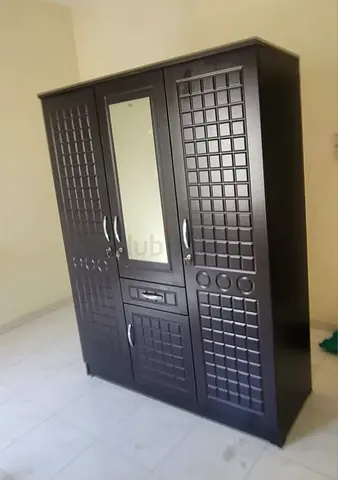 Brand New Dark Wood 3-Door Wardrobe with Mirror and Drawer