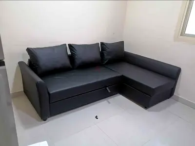 Black L-Shaped Sectional Sofa Bed with Back Cushions