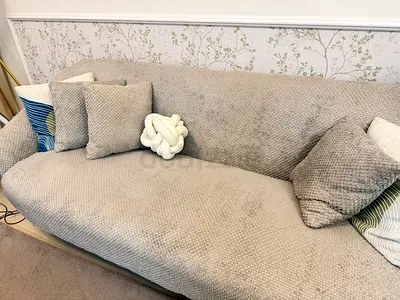 5 seater light grey fabric sofa in excellent condition with all cushions