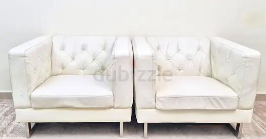 Pair of White Tufted Armchairs - Modern Club Chairs