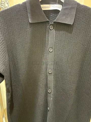 Black ribbed long-sleeve polo cardigan - size M