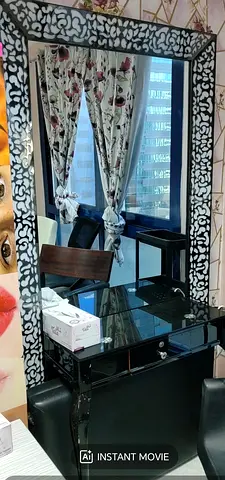 Large Decorative Wall Mirror with Black Frame and Dresser Table