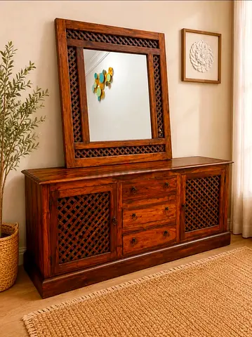 Marina Home Solid Wood Sideboard/Dresser With Mirror
