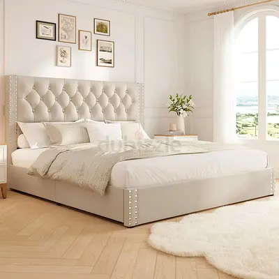Tufted King Size Bed with Studded Detail