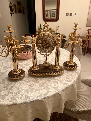 Antique French-style gold and marble clock set with 2 Candle holders