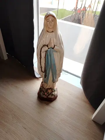 Vintage Ceramic Virgin Mary Statue with Rosary