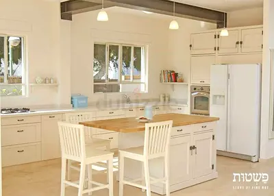White Wooden Kitchen Island with Breakfast Bar and Storage