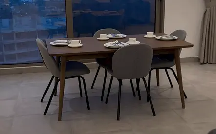 Solid Wood 4 seater Dining Table with 4 Upholstered Chairs - Modern Set