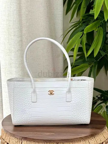 Chanel white Crocodile embossed tote bag