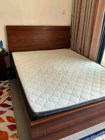 Queen wooden bed frame with mattress - good condition