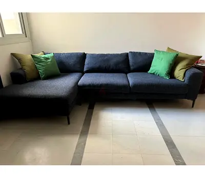 West Elm navy blue Harper L-shaped Fabric Sofa with Chaise -Barely used
