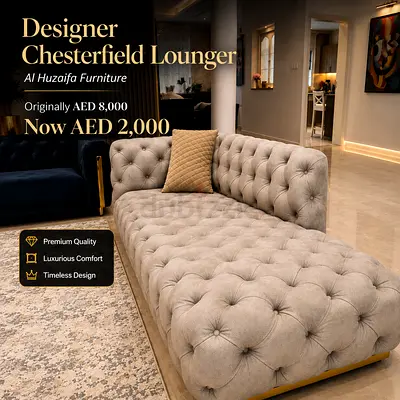 Designer Chesterfield Lounger - Beige Velvet - Al Huzaifa Furniture