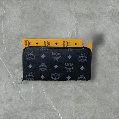 MCM Black Monogram Zip Wallet