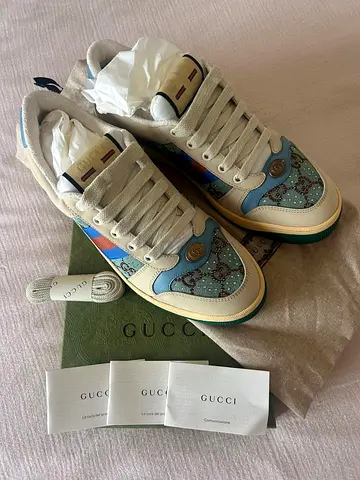 Gucci Womens Sneakers - Blue GG Pattern, Size 40 (Eur) unwanted gift Brand new with box accessories