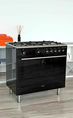 Newest Smeg Top 5 Burner Gas Down Oven Electric Cooker Range Size 90cm