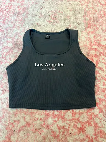 Grey Los Angeles Ribbed Crop Tank Top - Size S