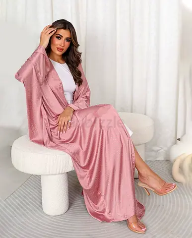Elegant Pink Satin Abaya / Open Abaya - Lightly Embellished