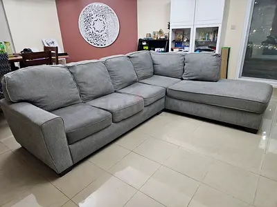 Large Grey L-shaped Corner Sofa - Good Condition